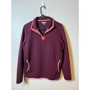 Ocean Coast Quilted Pullover Women's M Medium Maroon Pink Button Up Collar